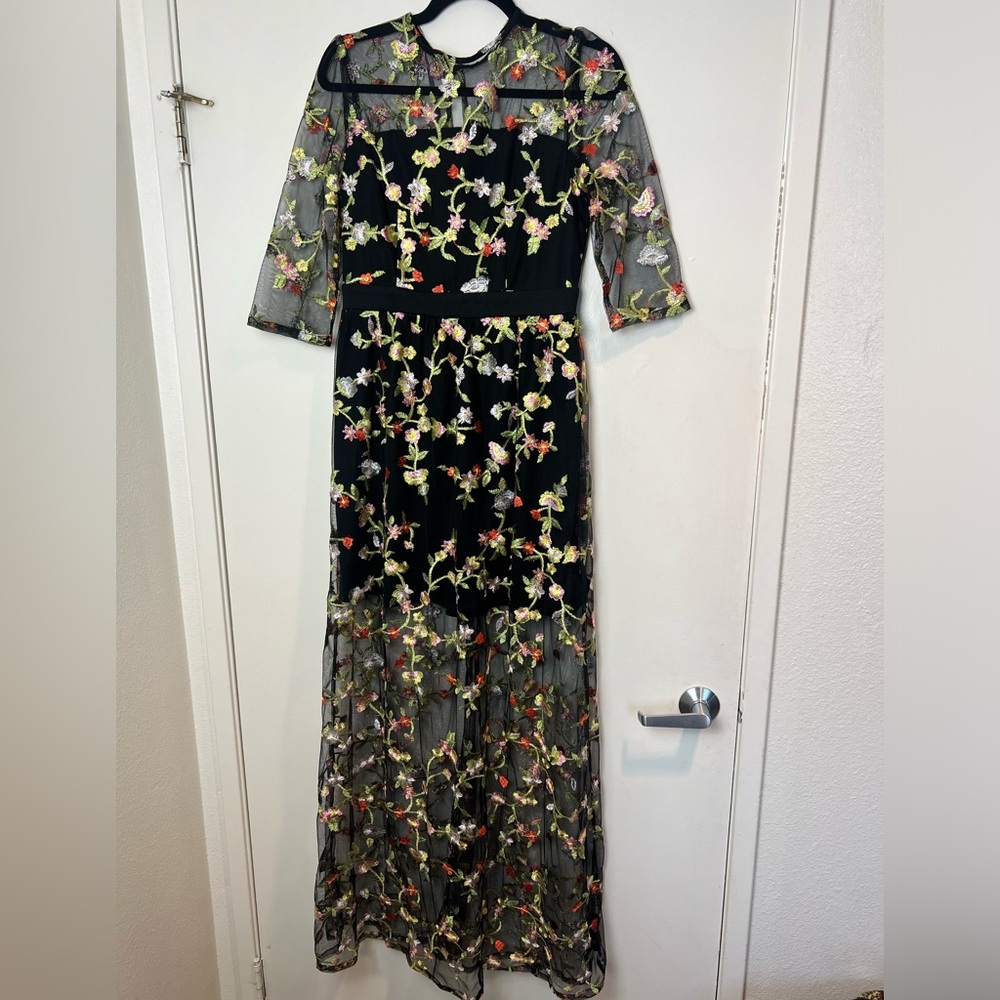 Floral black summer dress size S/M (embroidered)